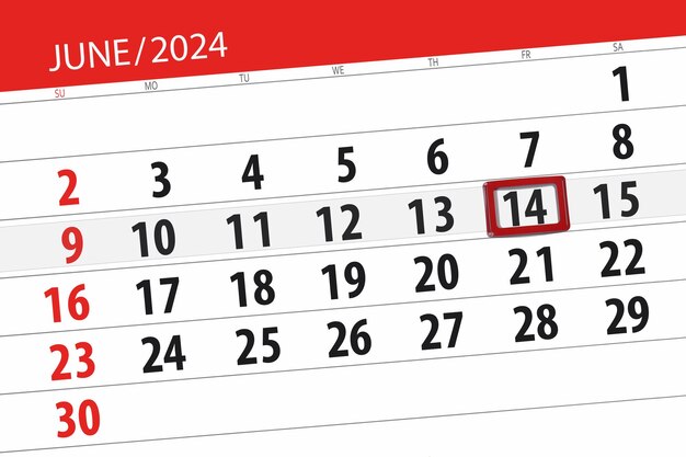 Kalender 2024 deadline dag maand pagina organisator datum juni vrijdag nummer 14