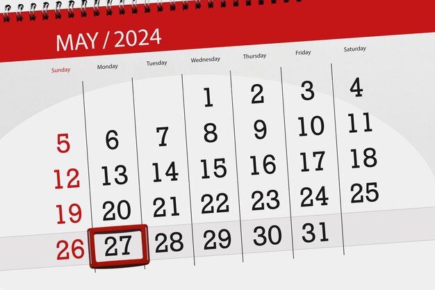 Foto kalender 2024 deadline dag maand pagina organisator datum mei maandag nummer 27