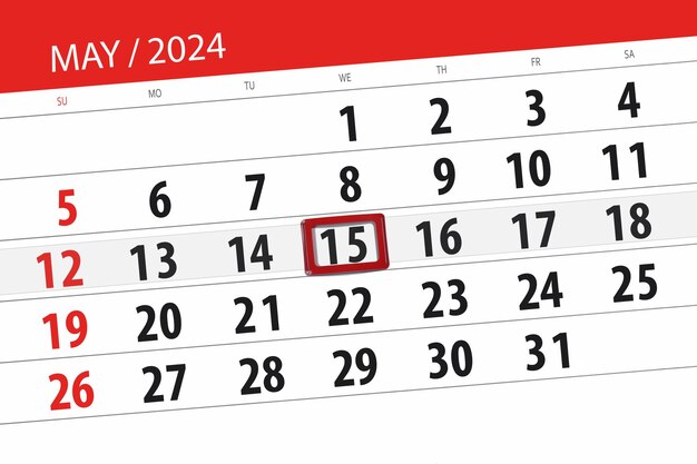 Kalender 2024 deadline dag maand pagina organisator datum Mei woensdag nummer 15