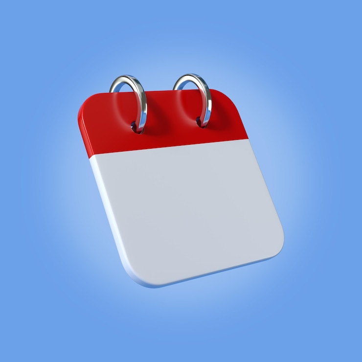 Foto kalender blank 3d icon geïsoleerd op blauwe 3d rendering