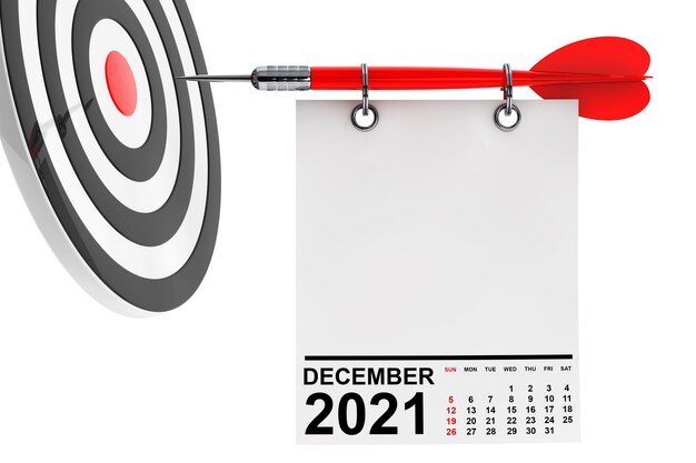 Kalender december 2021 op blanco notitiepapier met vrije ruimte voor uw ontwerp met doel. 3D-rendering