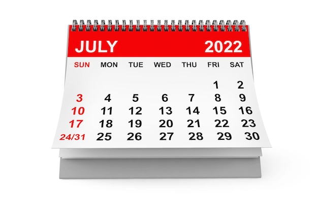 Kalender juli 2022 3d-rendering