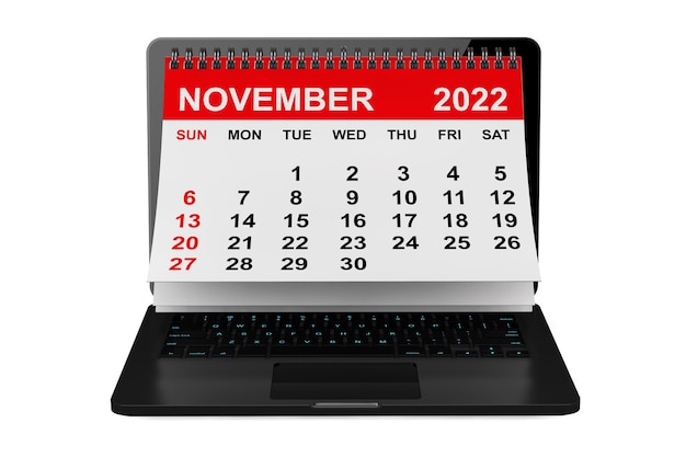 Kalender november 2022 over laptopscherm 3D-rendering