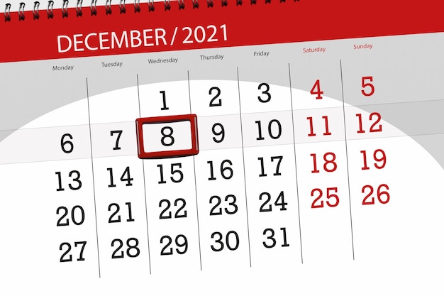 Kalenderplanner voor de maand december 2021, deadline dag, 8, woensdag.