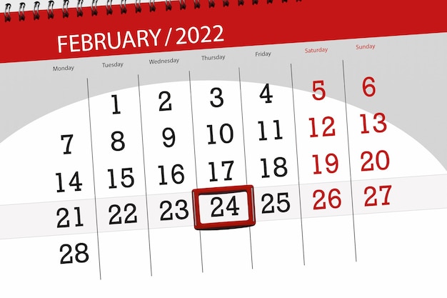 Kalenderplanner voor de maand februari 2022, deadline dag, 24, donderdag.