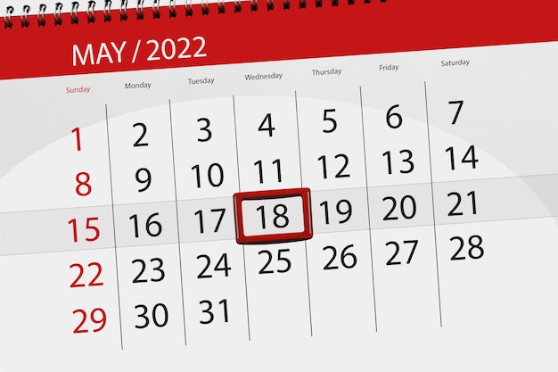 Kalenderplanner voor de maand mei 2022 deadline dag 18 woensdag