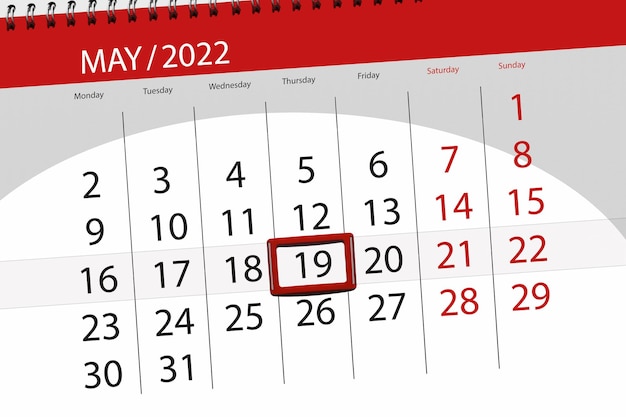 Kalenderplanner voor de maand mei 2022 deadline dag 19 donderdag