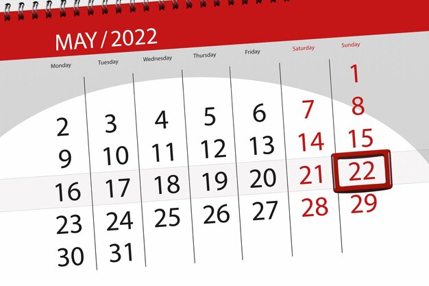 Kalenderplanner voor de maand mei 2022 deadline dag 22 zondag