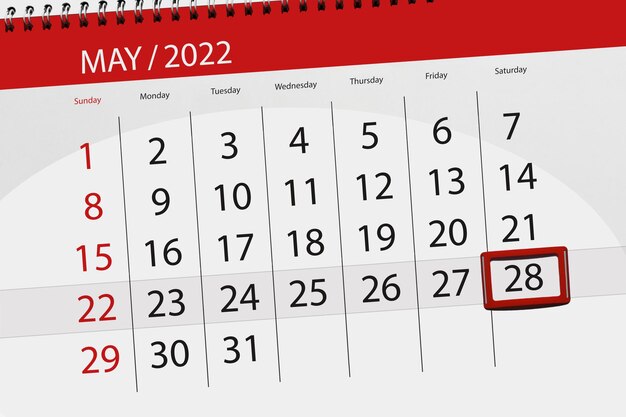 Kalenderplanner voor de maand mei 2022 deadline dag 28 zaterdag