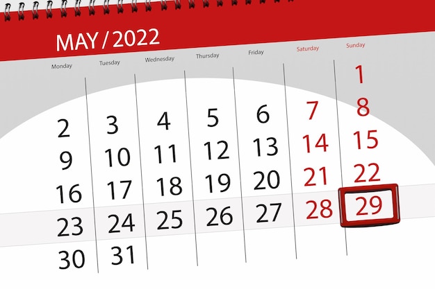 Kalenderplanner voor de maand mei 2022 deadline dag 29 zondag