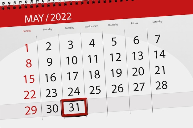 Kalenderplanner voor de maand mei 2022 deadline dag 31 dinsdag