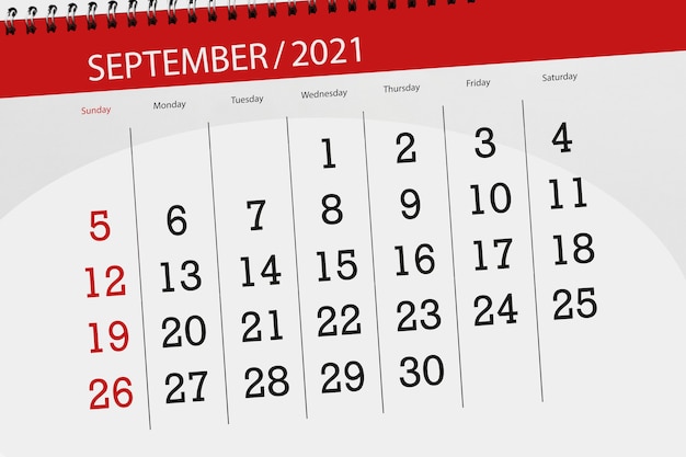 Kalenderplanner voor de maand september 2021, deadline dag.