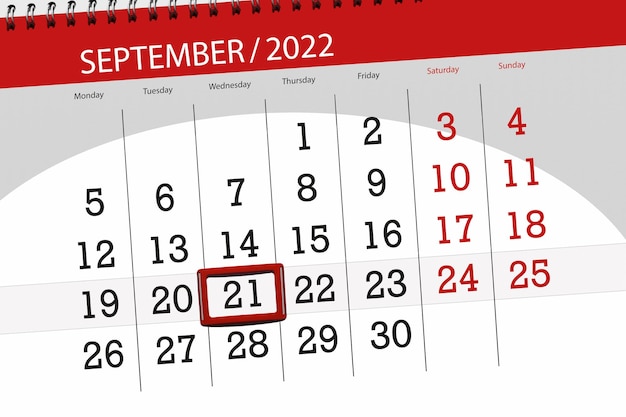 Kalenderplanner voor de maand september 2022 deadline dag 21 woensdag