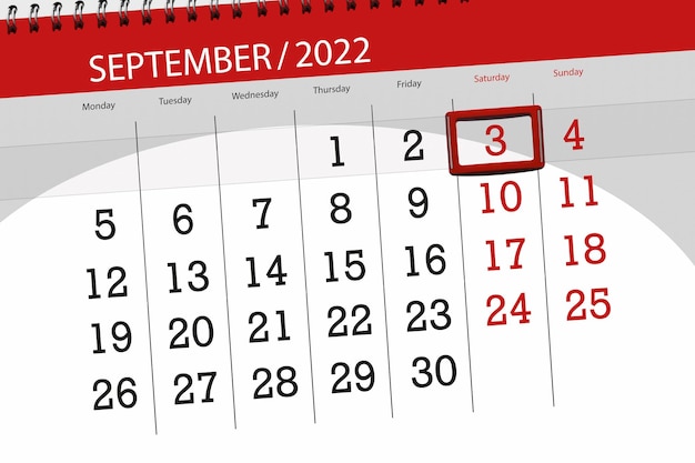 Kalenderplanner voor de maand september 2022 deadline dag 3 zaterdag