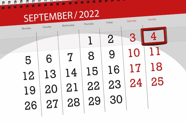 Kalenderplanner voor de maand september 2022 deadline dag 4 zondag