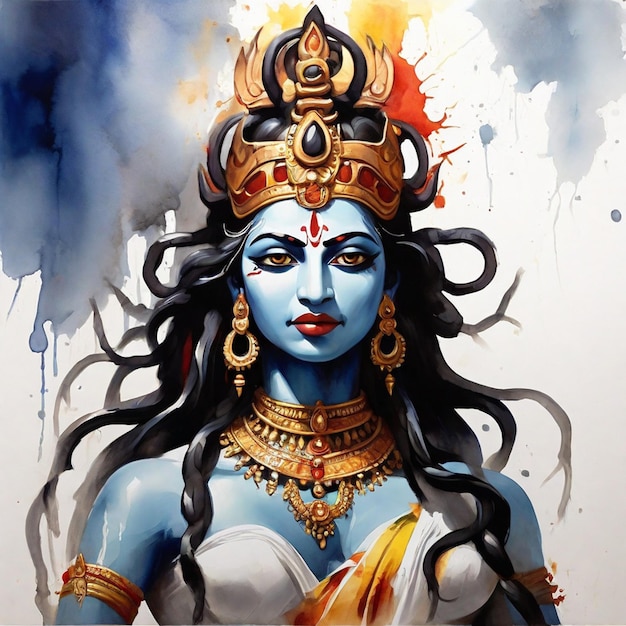Photo kali indian goddess mahakali hinduism in water painting style image