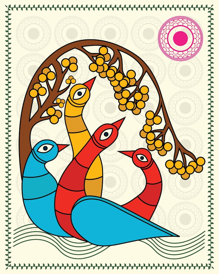 फोटो kalighat painting showing strong flamingo duck indian traditional folk kalighat painting art style