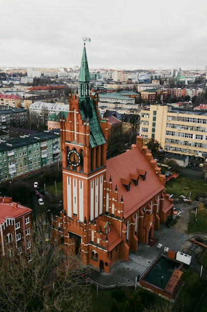 Kaliningrad regional philharmonic. beautiful german gothic
architecture. translation of inscription concert hall. aerial view
from drone