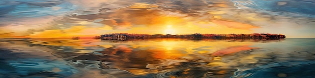 Foto kalm zee- of meerwater tijdens de zonsondergang prachtige kleuren generatieve ai
