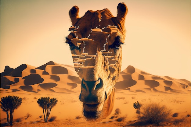 Kameel abstract kunstwerk in dubbele belichting van de Saharawoestijn