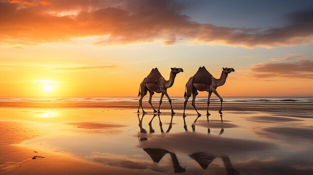 Foto kameelsilhouet aan het strand