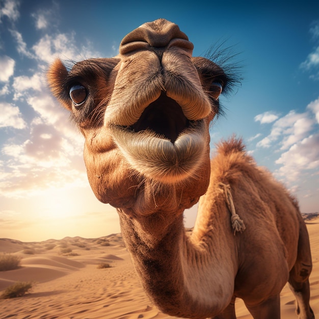 Kamel in de woestijn grappig portret