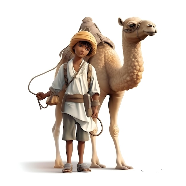 Kamelenman met een geïsoleerde kameel op witte achtergrond 3D-illustratie