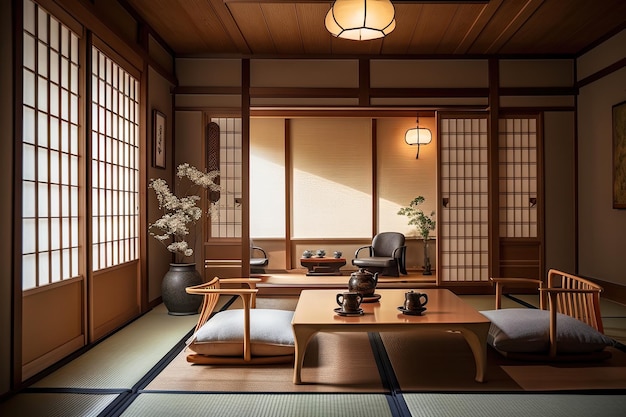 Kamer in Japanse stijl met minimalistische d