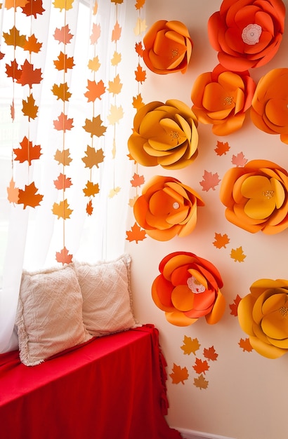 Kamer interieur met herfst decoraties