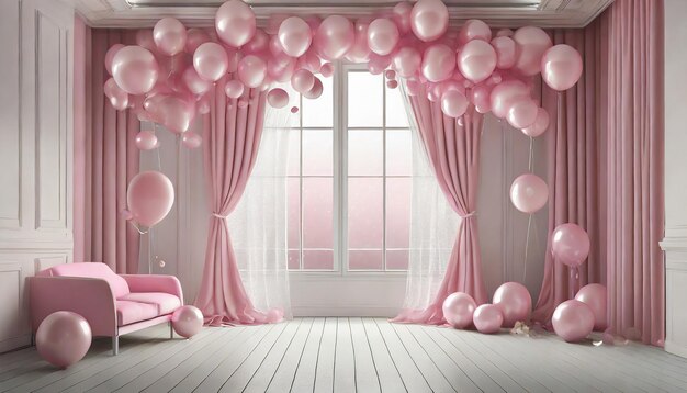 Kamer met gordijnen roze bubbels kamer met ballon