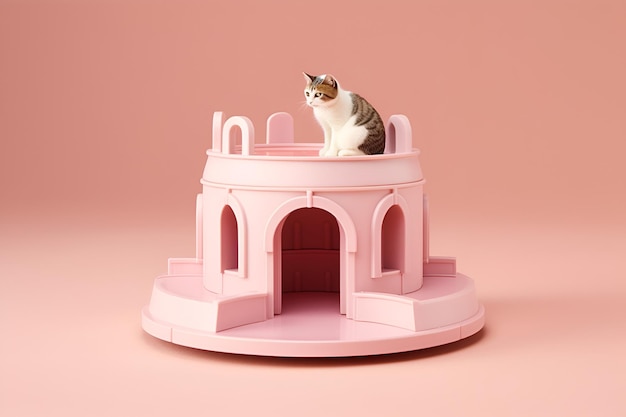 Kamer met meubels en kattenhotel voor dieren roze achtergrond AI gegenereerd