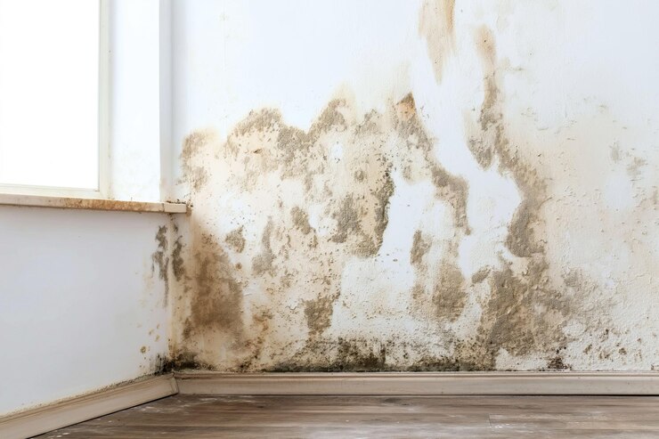 Foto kamer met schimmel aan de muur gevaarlijke leefomstandigheden