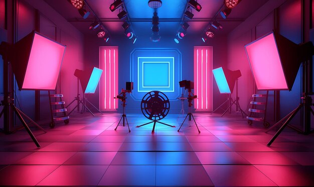 Foto kamerdecor opnieuw gedefinieerd omarm levendige neonkleuren en futuristisch cyberpunk interieurontwerp