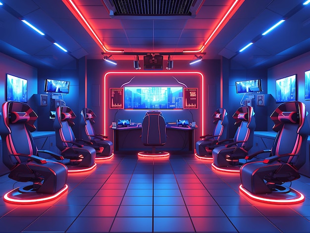 Foto kamerdecor opnieuw gedefinieerd omarm levendige neonkleuren en futuristisch cyberpunk interieurontwerp