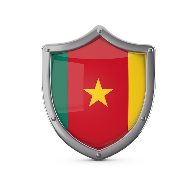 Kameroen veiligheidsconcept metalen schild vorm met nationale vlag
