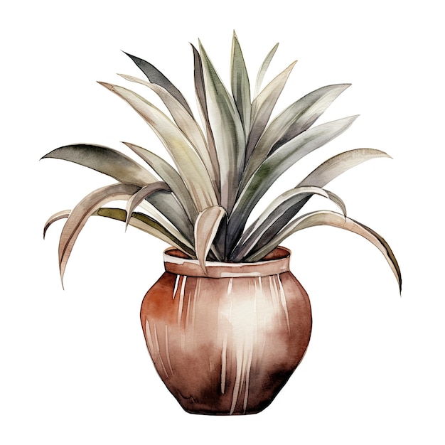 Kamerplant in pot aquarel illustratie geïsoleerde clipart op witte achtergrond groene bladeren bloem