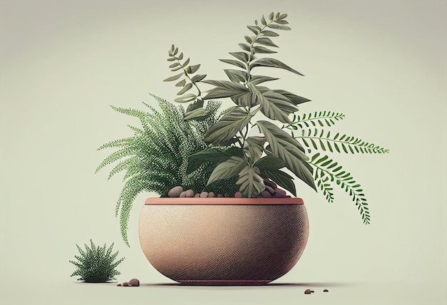 Kamerplanten in een pot op een witte achtergrond 3D-rendering generatieve ai