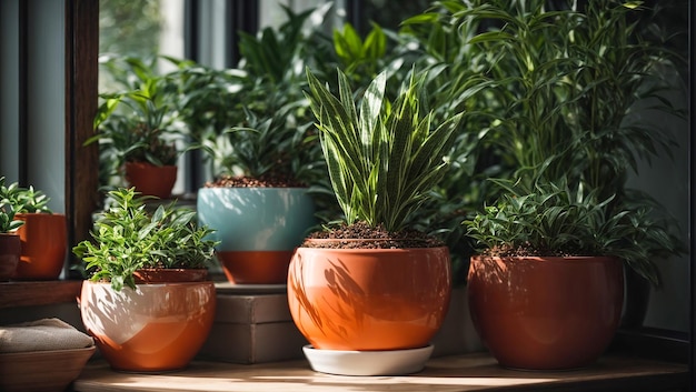 Foto kamerplanten in potten op het raam