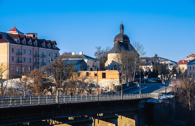 Kamianets-podilskyi old town in the early sunny winter morning