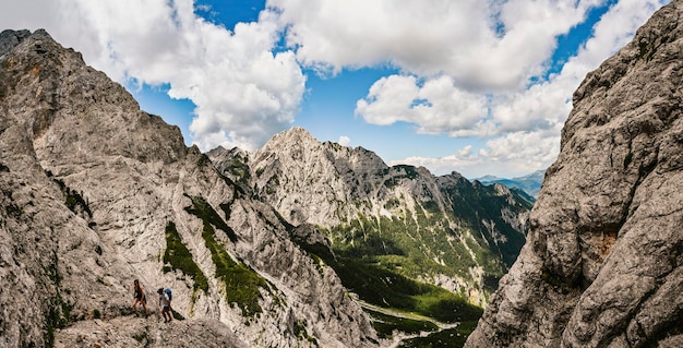 Kamnik saddle in logar valley Slovenia Europe Hiking in savinja Alps and Slovenia mountain Popular site for a hike in triglav national park Panorama banner