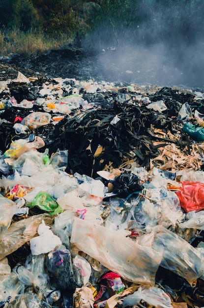 Kanchanaburi province thailandmarch 15 2016 plastic and organic\
waste from household in waste landfill