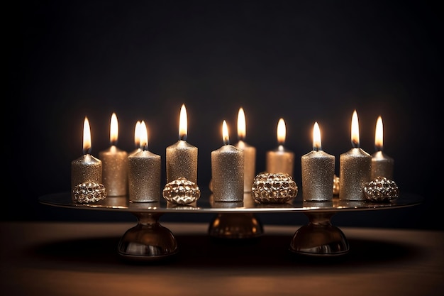 Kandelaar met brandende kaarsen voor Hanukkah Ai gegenereerd
