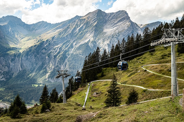 Kandersteg Switzerland - View of Clyne Lohner, Bunderspitz, Allmegrat and First and the cable car