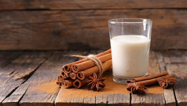 Foto kaneel en een glas melk