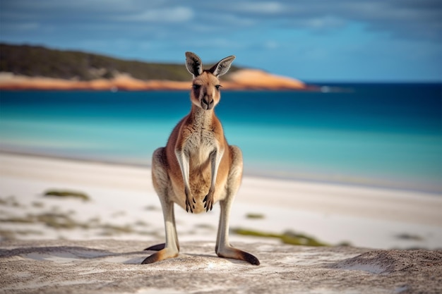 kangaroo 0n the lucky beach western australia