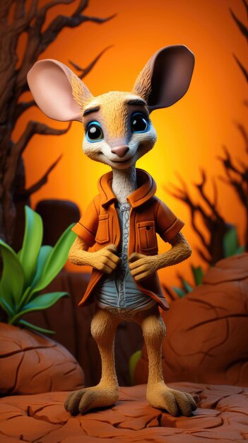 Kangaroo Animal Character craft with isolated studio background