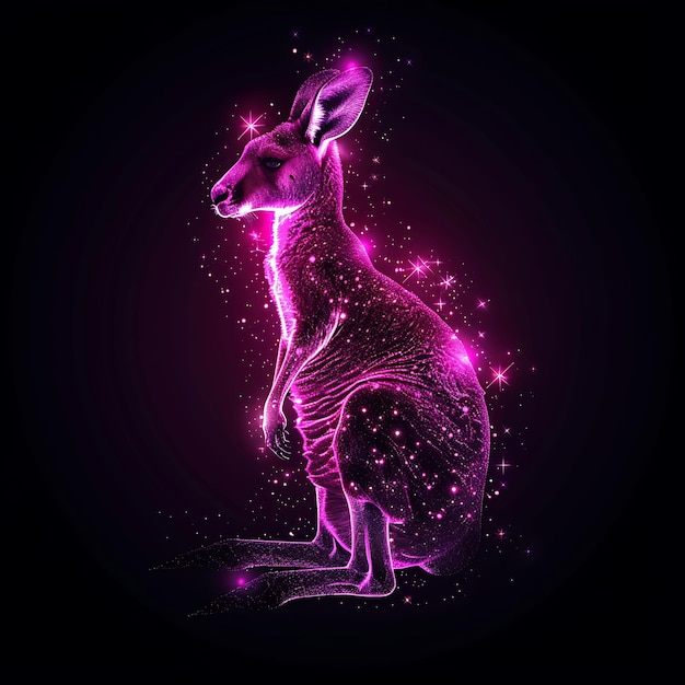 Kangaroo gevormd in neon materiaal ondoorzichtig met helderroze Liq achtergrondkunst Y2K gloeiend concept