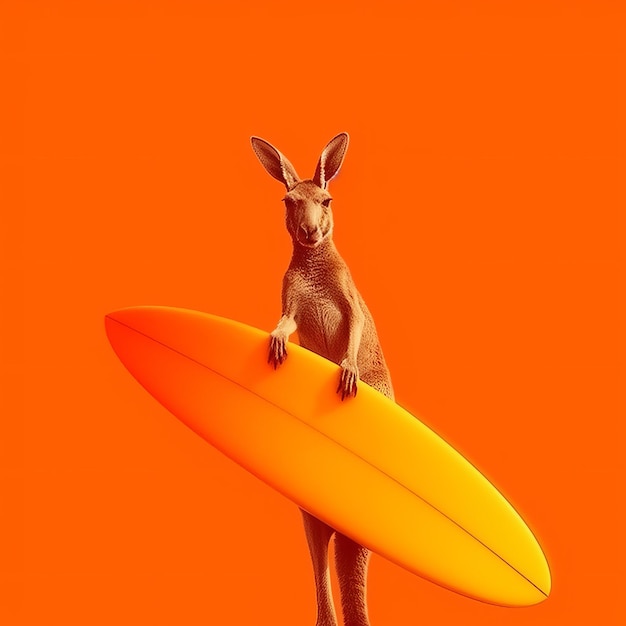 オレンジ色の背景にスケートボードを持つカンガルーの生成 AI