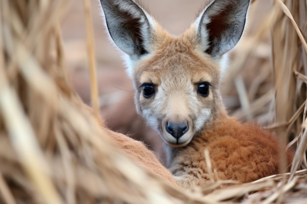 A kangaroo joey in its mothers pouch