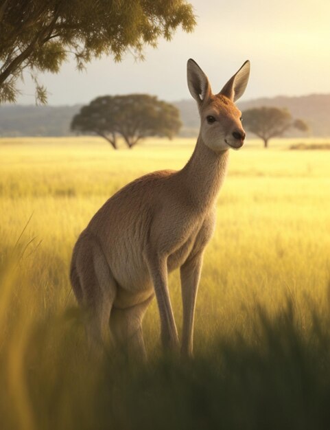 Kangaroo in the meadow background